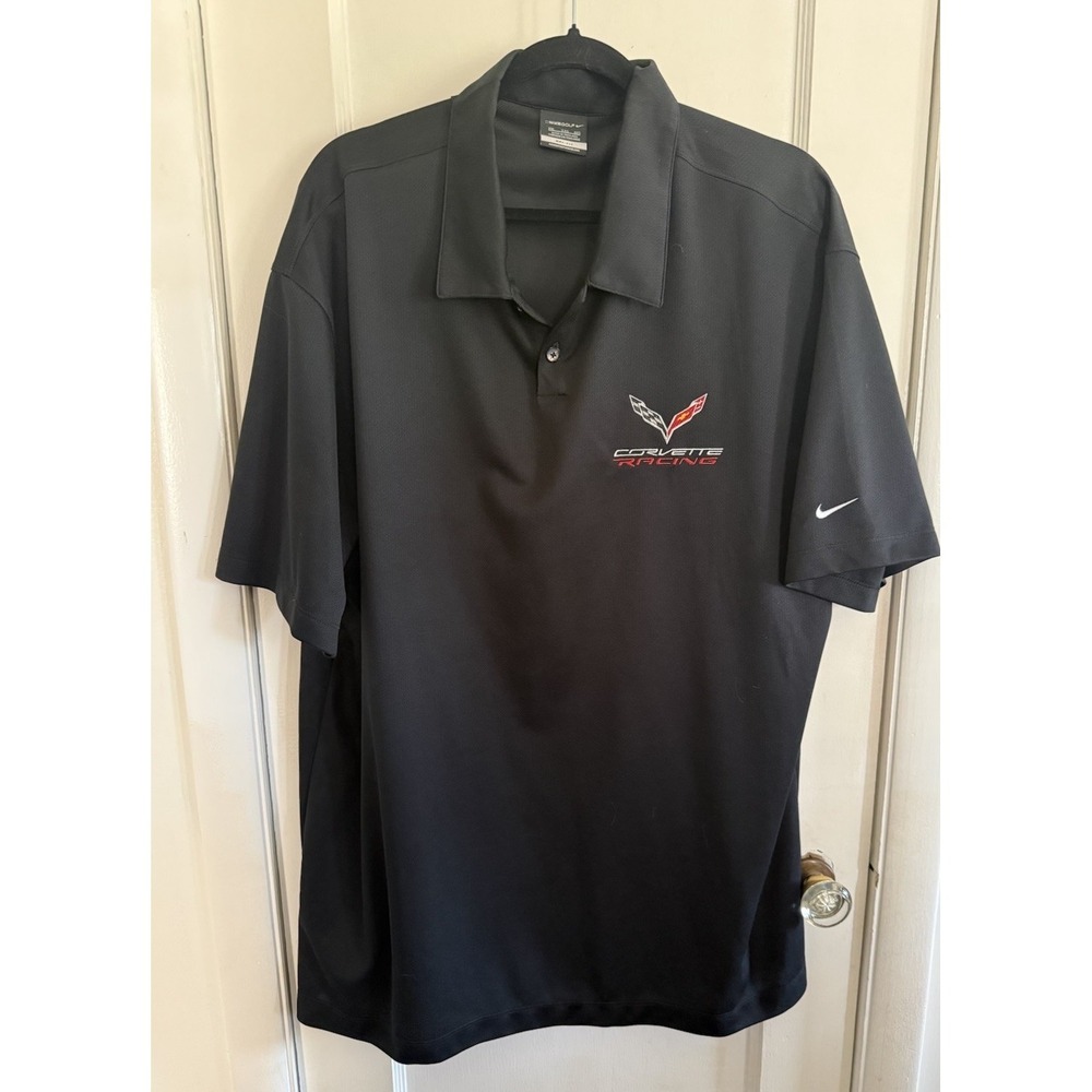 Nike Golf Dri Fit Polo Shirt Men's XXL Black Corvette Racing Logo Short Sleeve